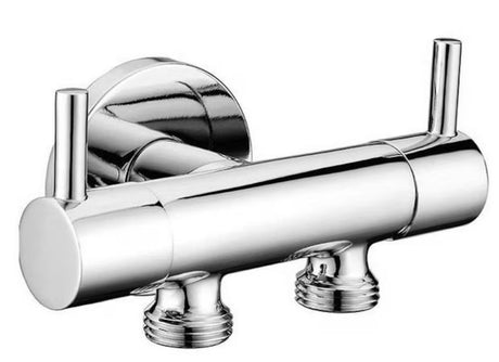 Kromirani kutni dvo ventilski SAT Chrome pro za razvod vode na dva sanitarna priključka