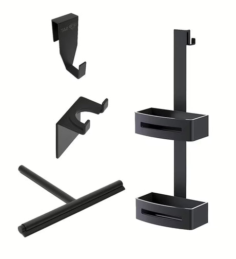 Set kupaonskih dodataka SAT u crnoj mat izvedbi s kukicama, brisačem za staklo i dvostrukom policom