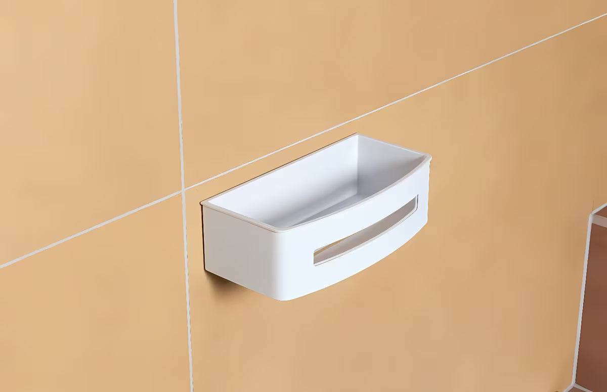 Bijela tuš polica SAT od nehrđajućeg čelika s plastičnim umetkom pro lakše održavanje