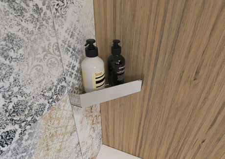 Kutna tuš polica SAT Industrial od nehrđajućeg čelika sa sjajnom površinom pro zidna montaža bušenjem.