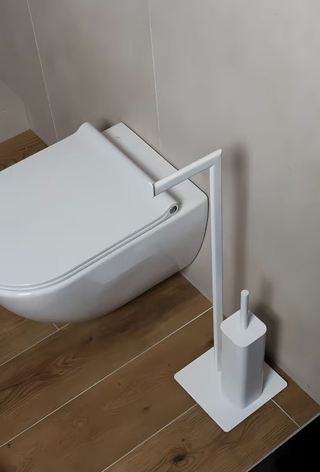 Samostojeći  ČETKA za Wc SAT od metala u mat bijeloj boji s četvrtastim dizajnom