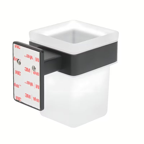 Crni inox držač čaša SAT za kupaonicu pro montaža lijepljenjem bez bušenja.