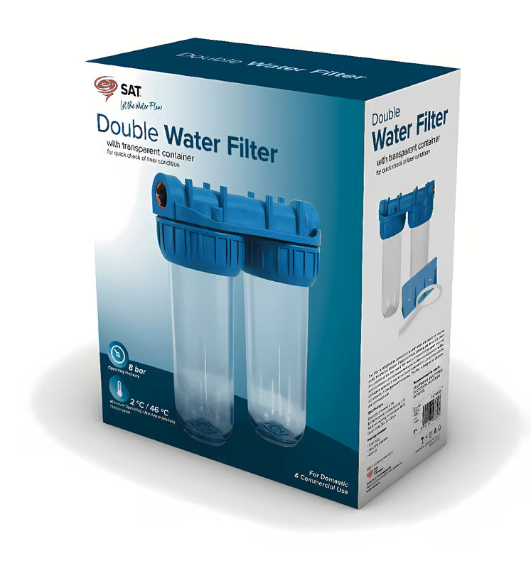 Prozirni filter SAT veličine 10" s mesinganim priključcima 3/4" pro hladnu vodu