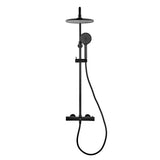 Termostatski tuš sustav SAT s crnom mat termostatskom slavinom, nadglavnim i ručnim tušem.