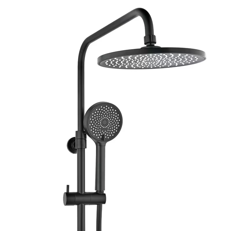 Termostatski tuš sustav SAT s crnom mat termostatskom slavinom, nadglavnim i ručnim tušem.