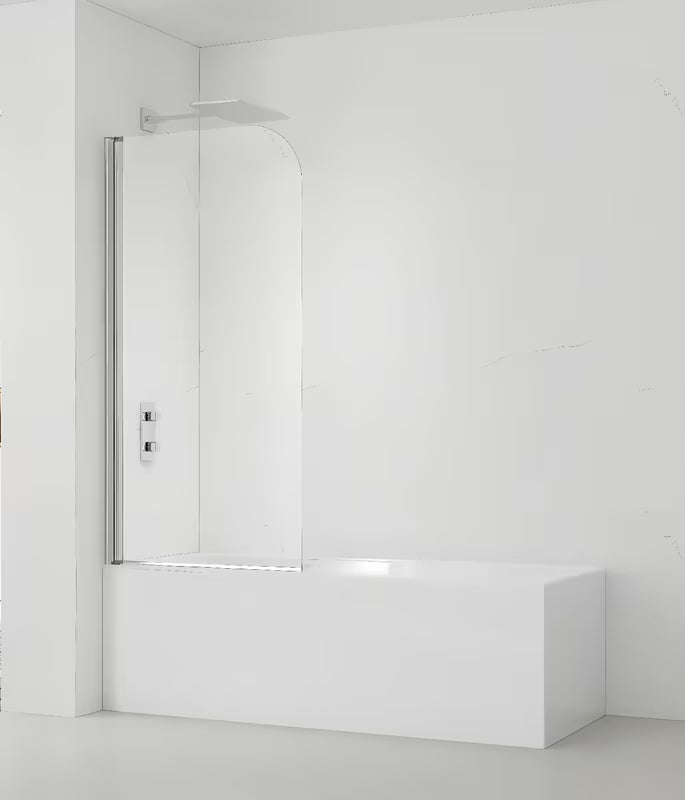 Paravan za Kadu SAT Chrome s kromiranim profilom, zakretnim panelom i staklom s EasyClean obradom, visina 150 cm.