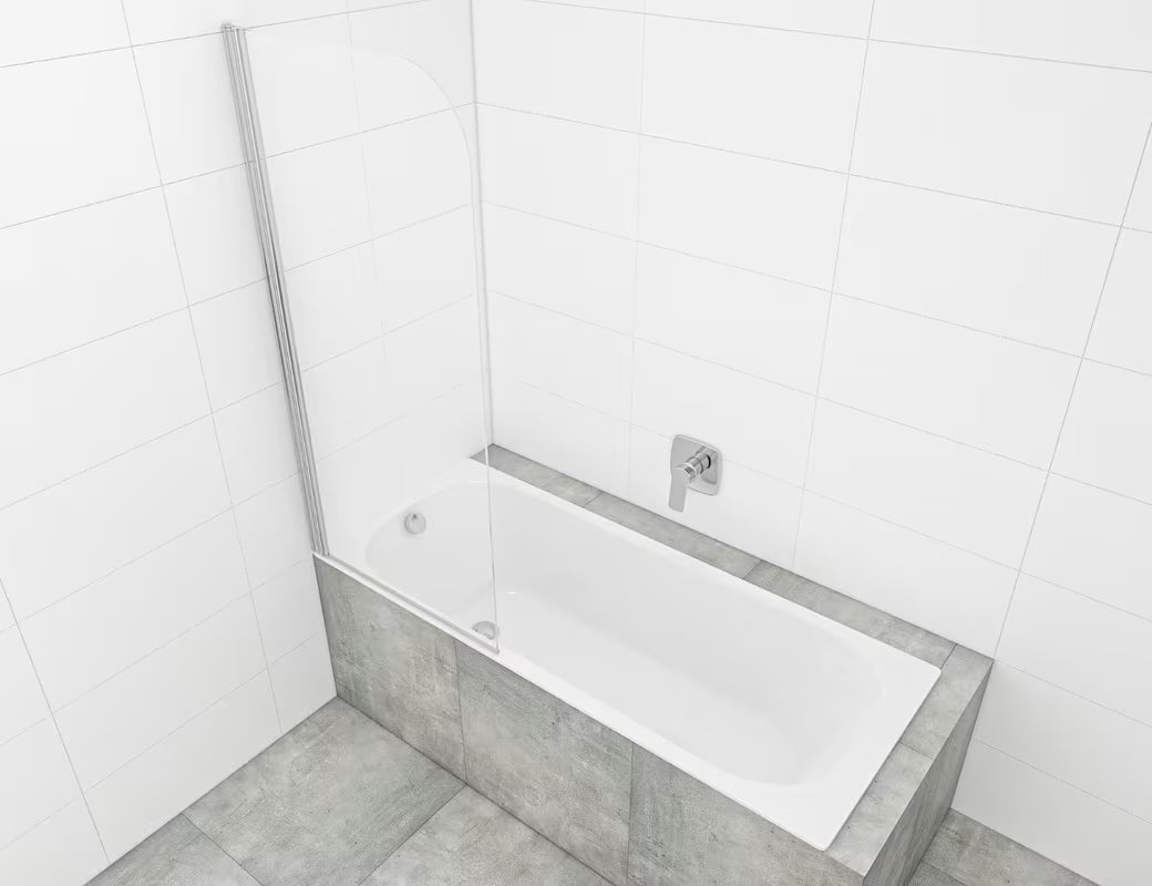 Paravan za Kadu SAT Chrome s kromiranim profilom, zakretnim panelom i staklom s EasyClean obradom, visina 150 cm.