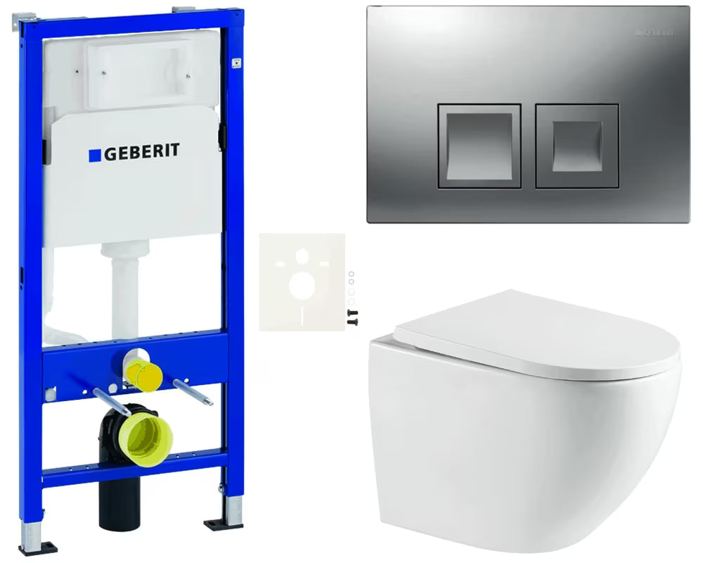Viseći WC set SAT s modulom Geberit Duofix, vodokotlićem, tipkom Delta i duroplast sjedalom