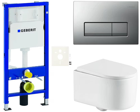 Viseći WC set SAT s modulom Geberit Duofix, vodokotlićem, tipkom Delta i duroplast sjedalom.
