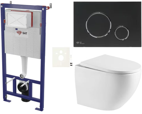 Viseći WC set SAT Fusion s vrtložnim ispiranjem, mat crnim tipkalom i sjedalom sa soft Close