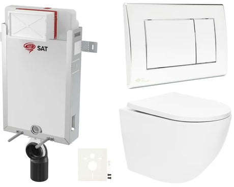 Viseći WC set SAT Fusion s ugradbenim modulom, vodokotlićem SAT, tipkom za ispiranje krom sjaj i daskom