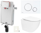 Viseći WC set SAT Fusion s vrtložnim ispiranjem, ugradbenim modulom, vodokotlićem i tipkom u mat bijeloj boji