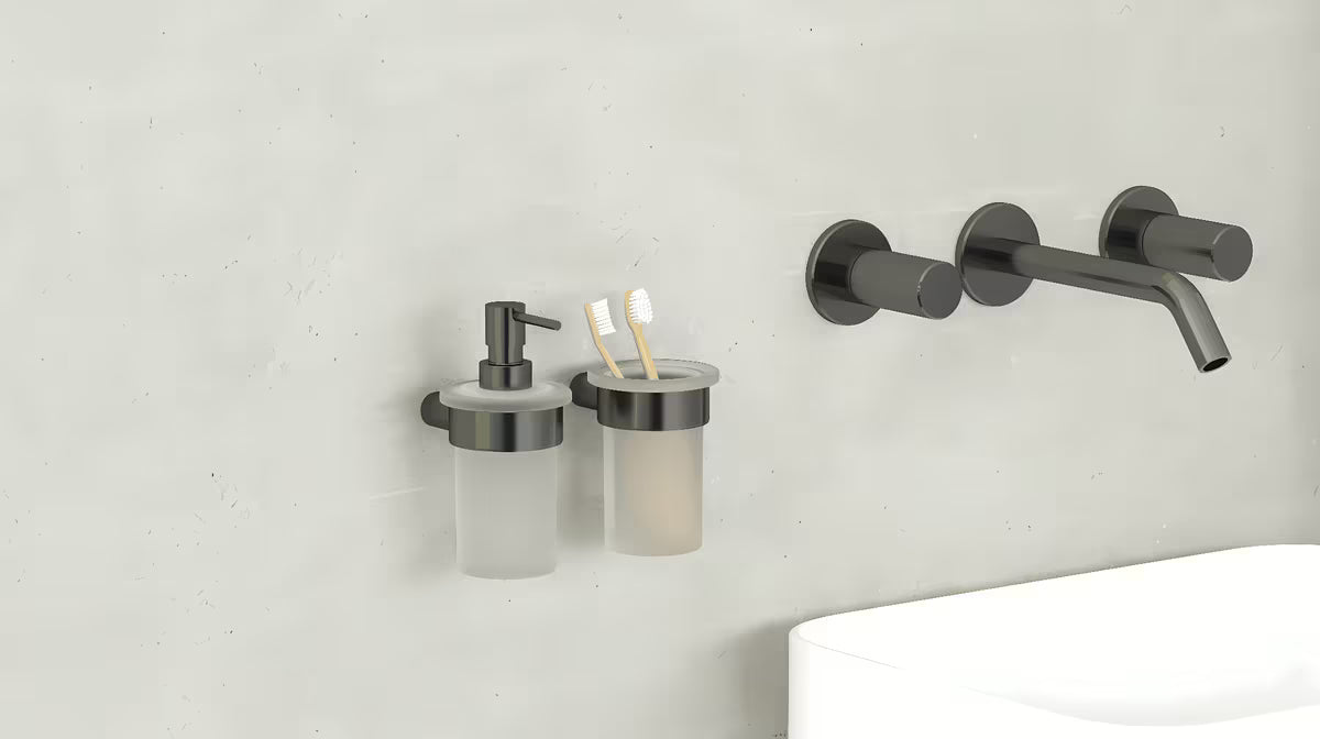 Zidni dozator sapuna SAT Simply R s PVD završnom obradom gun metal i mat staklom