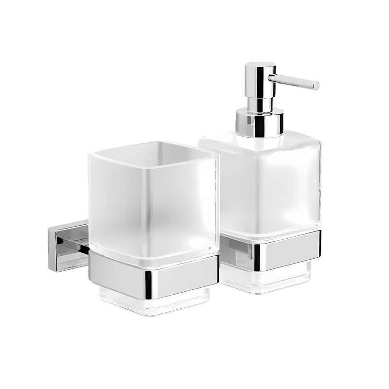 Zidni dozator sapuna SAT Simply S u sjajnom kromu, četvrtastog dizajna