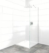 Fiksna tuš stranica za vrata  90 cm s prozirnim staklom i profilima u sjajnom kromu.