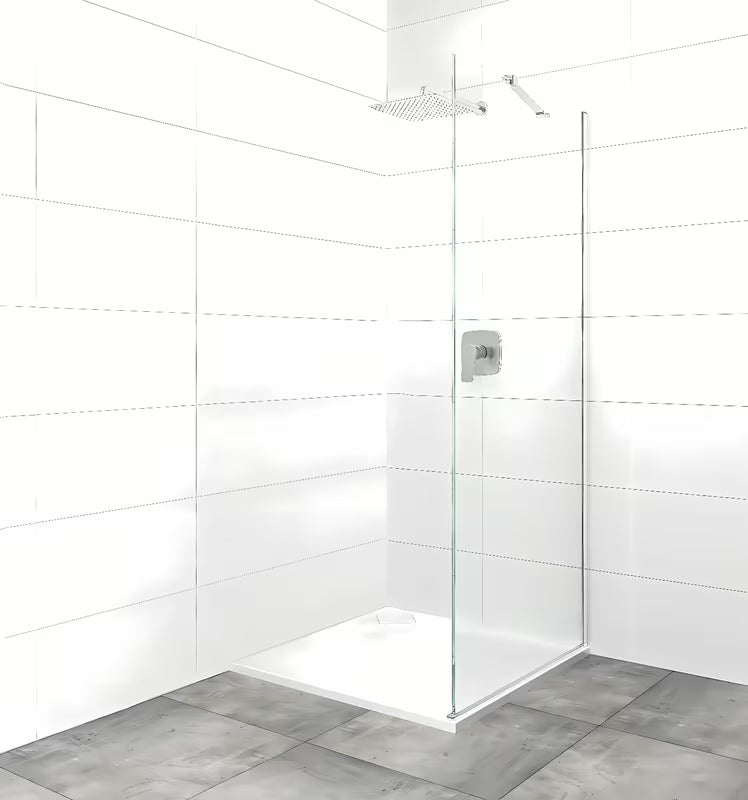 Fiksna tuš stranica za vrata  90 cm s prozirnim staklom i profilima u sjajnom kromu.