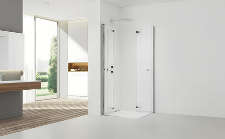 Pravokutna tuš kabina SAT Sk 100x90 cm u sjajnom kromu s prozirnim staklom i preklopnim vratima.