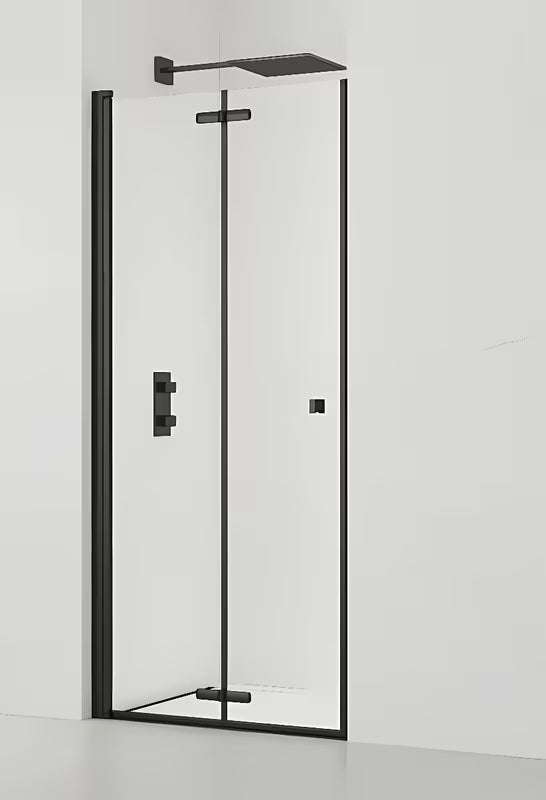 Preklopni tuš vrata SAT Sk 90 cm s prozirnim staklom i crnim mat profilom