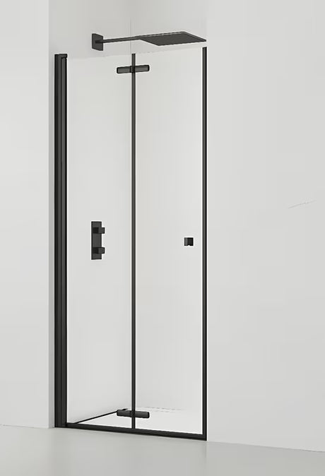 Preklopni tuš vrata SAT Sk 90 cm s prozirnim staklom i crnim mat profilom