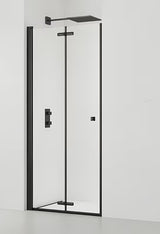 Crna preklopna tuš vrata za nišu 90 cm s prozirnim staklom i površinskom obradom Easyclean