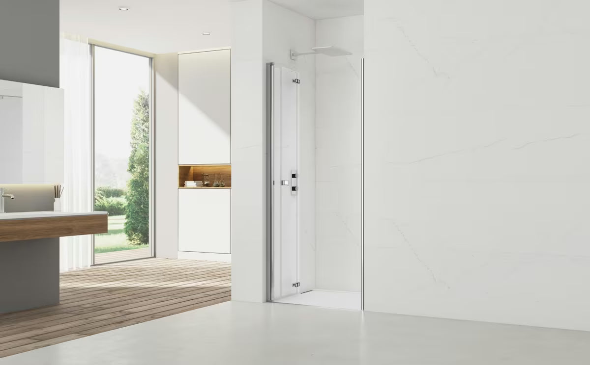 Sklopivi tuš vrata za nišu 100 cm u sjajnom kromu s prozirnim sigurnosnim staklom i obradom EasyClean.