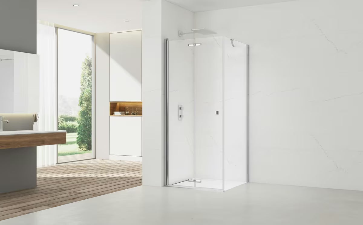 Kvadratna tuš kabina SAT Sk 100x100 cm u sjajnom kromu s prozirnim staklom i preklopnim vratima