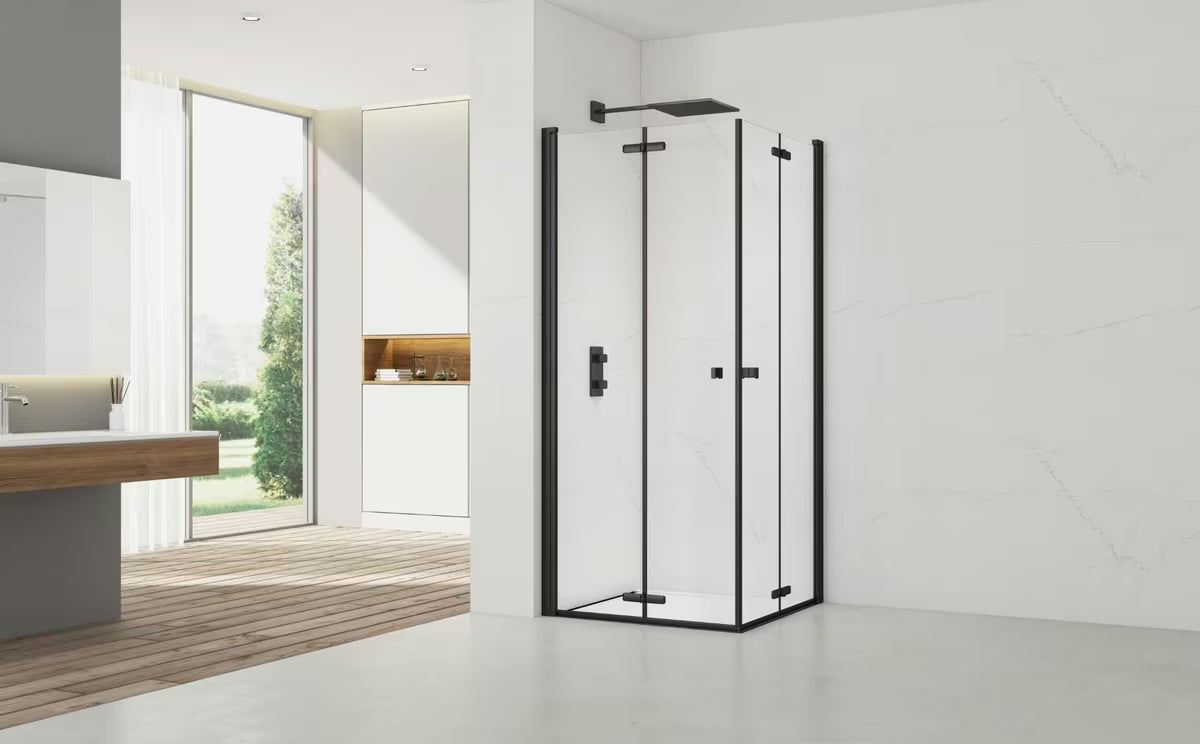 Pravokutna tuš kabina SAT SK 100 x 90 cm u crnoj izvedbi s prozirnim staklom