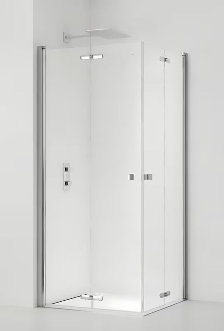 Pravokutna tuš kabina SAT Sk 100x90 cm u sjajnom kromu s prozirnim staklom i preklopnim vratima.