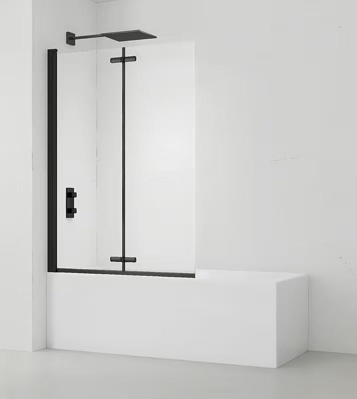 Crna paravan za kadu SAT SK 150x105 cm s prozirnim staklom i preklopnim otvaranjem