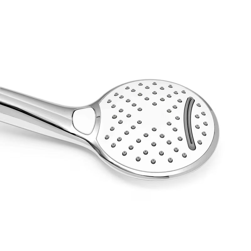 Bijela i krom ručna ručni tuš SAT s tri vrste mlaza i promjerom 12 cm.