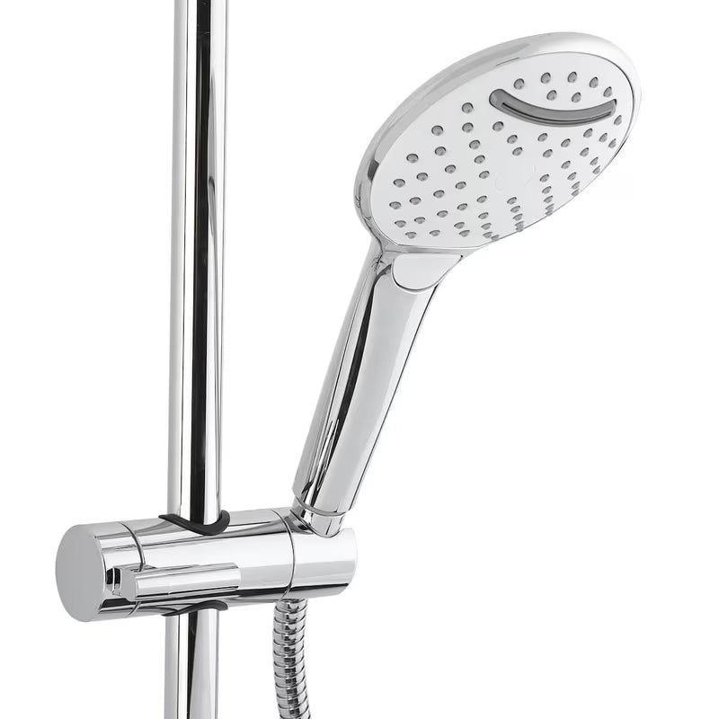 Bijela i krom ručna ručni tuš SAT s tri vrste mlaza i promjerom 12 cm.