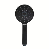 Crni ručni tuš SAT sa zaobljenim dizajnom, promjerom 12 cm i tri funkcije mlaza vode.