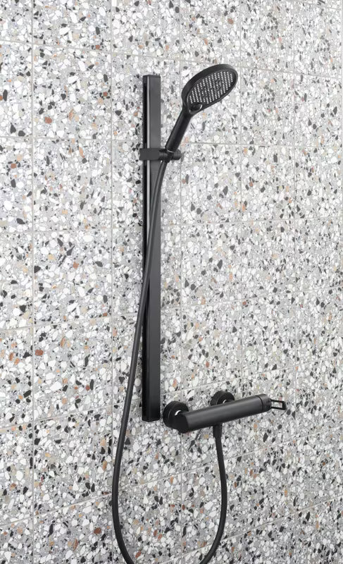 Tuš šipka SAT za zid u crnoj mat boji s kliznim i nagibnim držačem tuševi