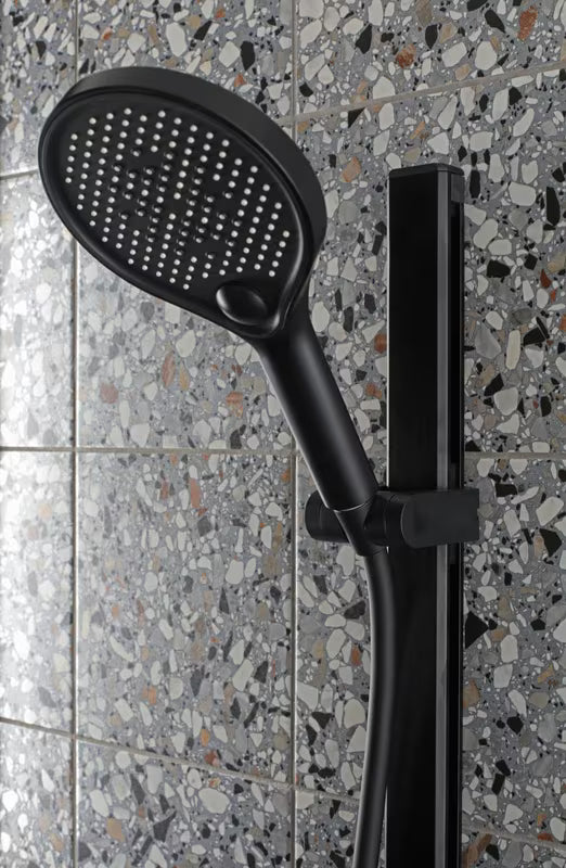 Tuš šipka SAT za zid u crnoj mat boji s kliznim i nagibnim držačem tuševi