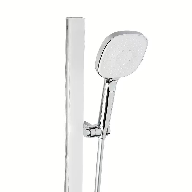 Tuš set SAT u bijelo-krom izvedbi s policom, tuš šipkom i ručnim tušem s 3 mlaza