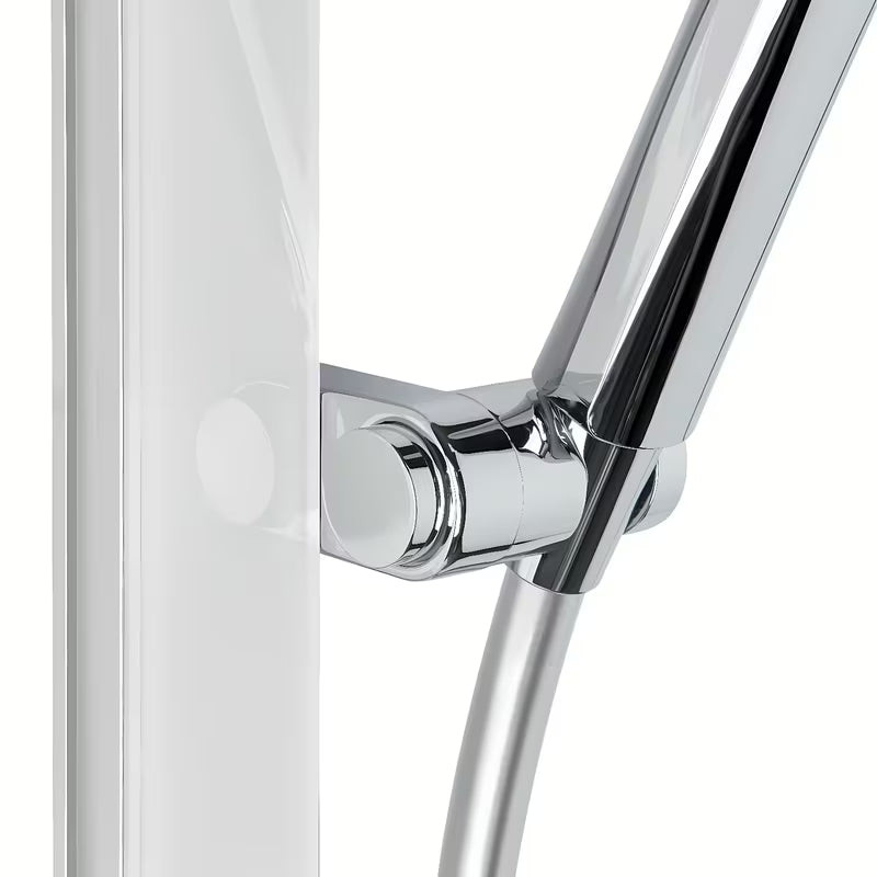 Tuš set SAT u bijelo-krom izvedbi s policom, tuš šipkom i ručnim tušem s 3 mlaza