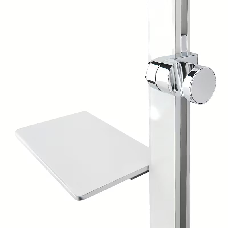 Tuš set SAT u izvedbi bijela/krom s policom, sa šipkom za tuš i ručnim tušem s 3 mlaza