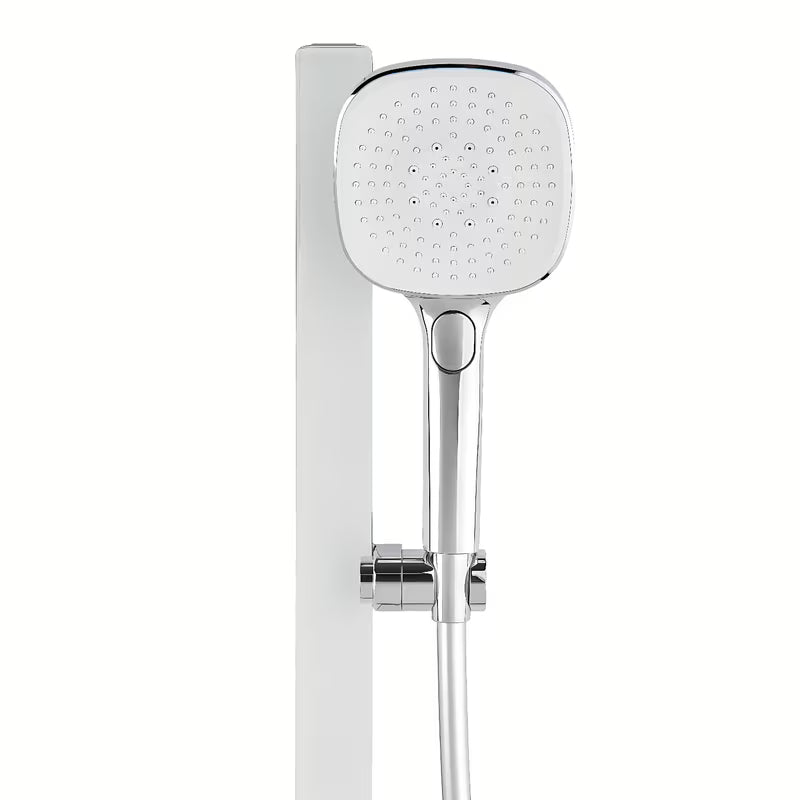 Tuš set SAT u izvedbi bijela/krom s policom, sa šipkom za tuš i ručnim tušem s 3 mlaza