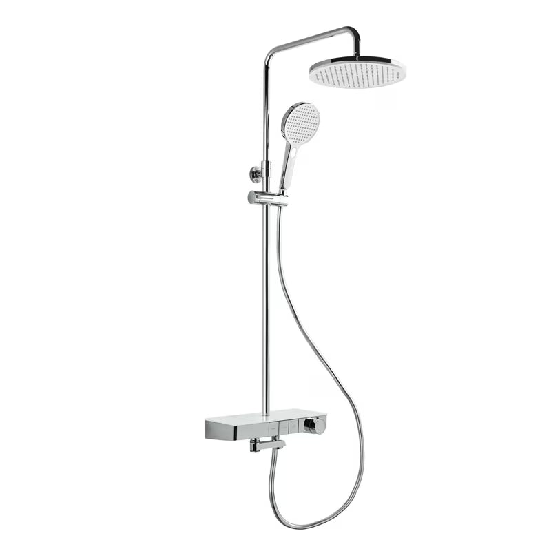 Tuš sustav SAT s termostatskom miješalicom, sa staklenom policom i prebacivanjem između nadglavnog i ručnog tuša te izljeva.