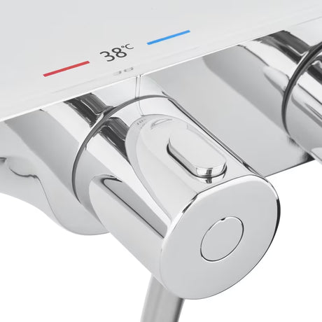 Tuš sustav SAT s termostatskom miješalicom u izvedbi bijela/krom s ručnim i nadglavnim tušem te staklenom policom.