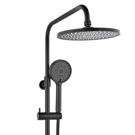 Termostatski tuš sustav SAT s crnom mat termostatskom slavinom, nadglavnim i ručnim tušem.