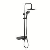 Crni mat tuš sustav SAT s termostatskom miješalicom, s nadglavnim i ručnim tušem te staklenom policom.