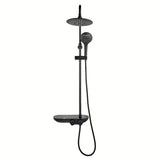 Crni mat tuš sustav SAT s termostatskom miješalicom, s nadglavnim i ručnim tušem te staklenom policom.