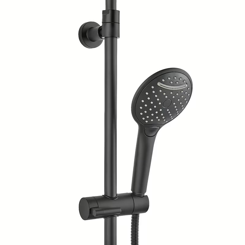 Crni mat tuš sustav SAT s termostatskom miješalicom, s nadglavnim i ručnim tušem te staklenom policom.