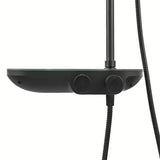 Crni mat tuš sustav SAT s termostatskom miješalicom, s nadglavnim i ručnim tušem te staklenom policom.