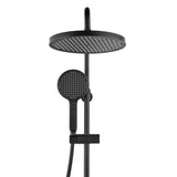 Crni mat tuš sustav SAT s termostatskom miješalicom, s nadglavnim tušem i ručnim tušem s tri vrste mlaza.