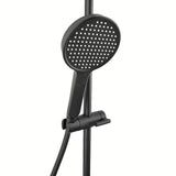 Crni mat tuš sustav SAT s termostatskom miješalicom, s nadglavnim tušem i ručnim tušem s tri vrste mlaza.