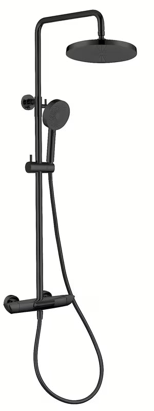 Tuš sustav SAT s termostatom za kadu u mat crnoj izvedbi s nadglavnim i ručnim tušem.