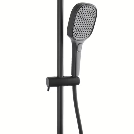 Mat crni termostatski tuš sustav SAT s nadglavnom tuš ružom 32 × 21 cm i ručnim tušem