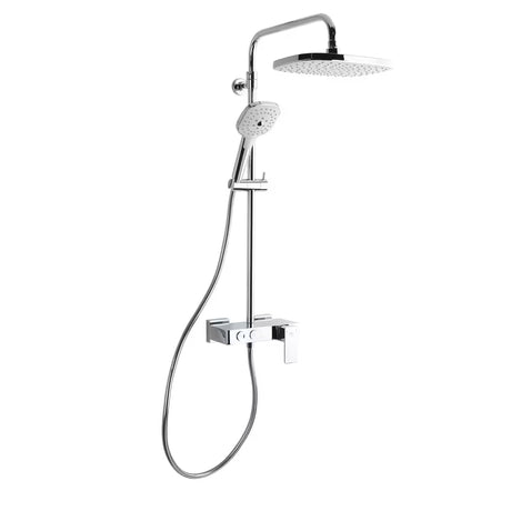 Tuš sustav SAT Chrome s jednoručnom miješalicom, policom, nadglavnim i ručnim tušem u izvedbi bijela/krom.